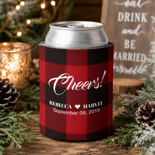 Roter Büffel karierte rustikale Winterhochzeit Dosenkühler (red buffalo plaid rustic winter wedding can cooler)