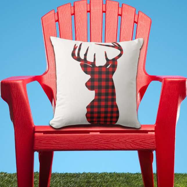 Roter Büffel, karierte Weihnachtswildjagd Kissen (country cabin red buffalo plaid christmas deer outdoor pillow)
