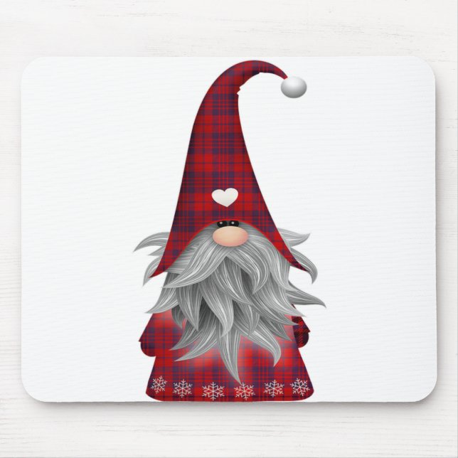 Roter Büffel-karierter WeihnachtsbauernhausGnome Mousepad (Vorne)