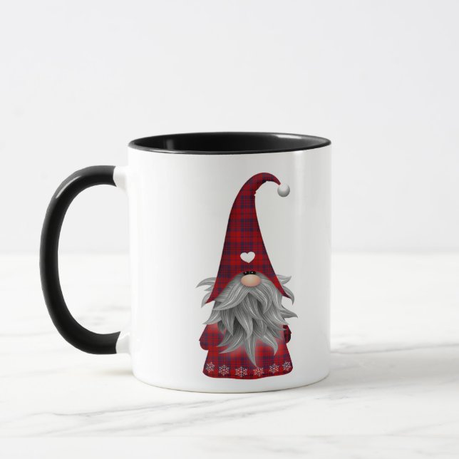 Roter Büffel-karierter WeihnachtsbauernhausGnome Tasse (Links)