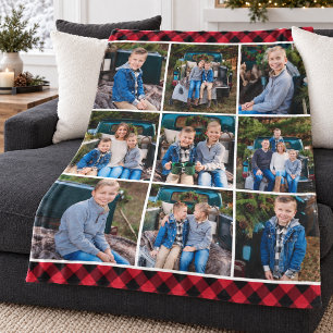 Roter Büffel-Karo-Fotocollage Fleecedecke