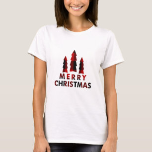 Roter Büffel Karo Frohe Weihnachtsbäume Feiertag T-Shirt