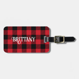 Roter Büffel-Karo-Weihnachtsstrumpf-Name-Tag Gepäckanhänger
