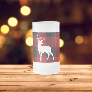 Roter Büffel-Karo & Weißer Hirsch Mattglas Bierglas
