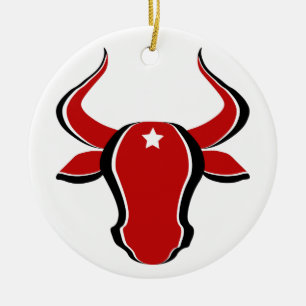 Roter Bullkopf mit Stern Keramik Ornament