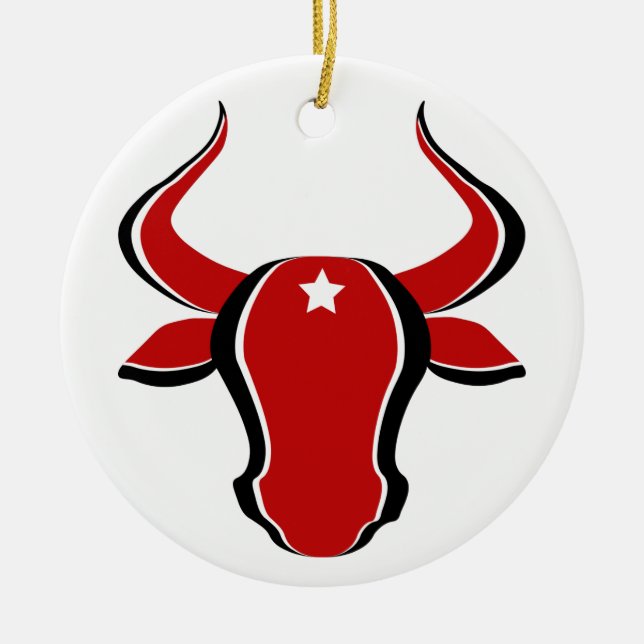 Roter Bullkopf mit Stern Keramik Ornament (Vorne)