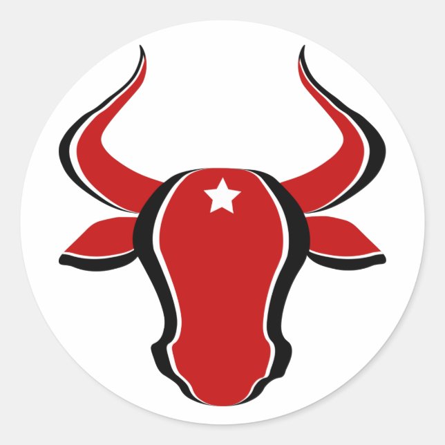 Roter Bullkopf mit Stern Runder Aufkleber (Vorderseite)