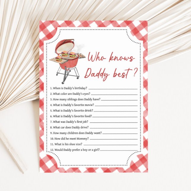 Roter Burger BBQ Baby Shower Wer kennt Daddy Spiel (Burger BBQ Baby Shower Game)