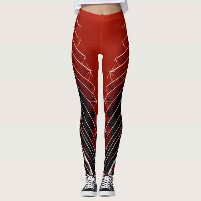 Roter Burgunder zu Schwarz Leggings (Vorderseite)