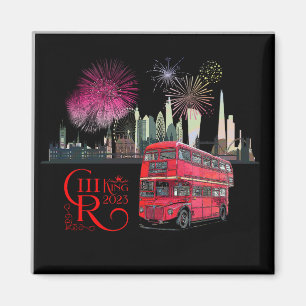 Roter Bus Coronation 2023 Feuerwerk in London skys Magnet