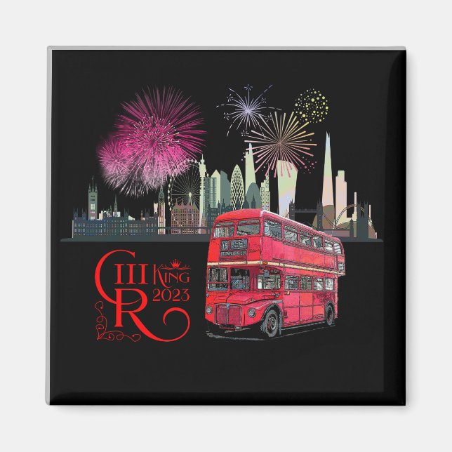 Roter Bus Coronation 2023 Feuerwerk in London skys Magnet (Vorne)