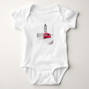 Roter Bus London Vintage-Aquarell England Baby Strampler