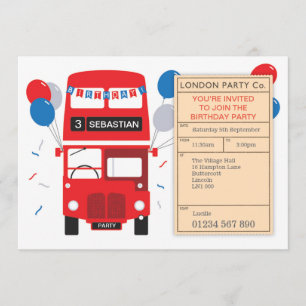 Roter Bus Personalisiert Geburtstagsparty in Londo Einladung