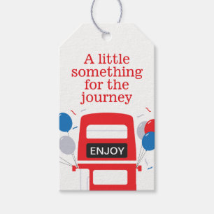 Roter Bus-personalisierte Party-Geschenk-Umbauten Geschenkanhänger