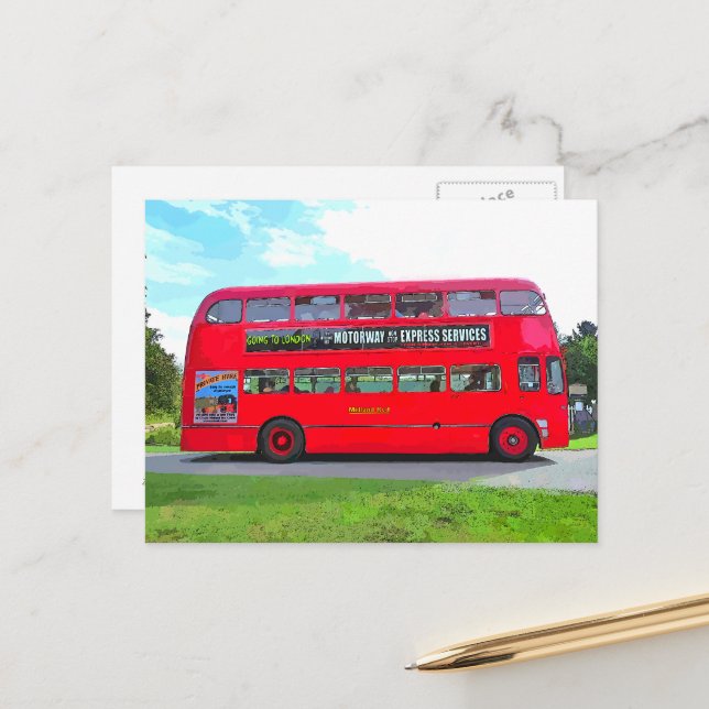 ROTER BUS POSTKARTE (Vorderseite/Rückseite Beispiel)