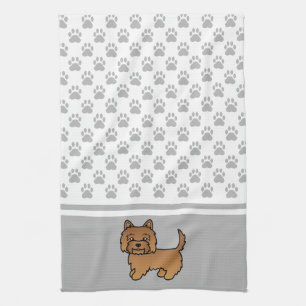 Roter Cairn Terrier Hund & Graue Pfoten Muster Geschirrtuch
