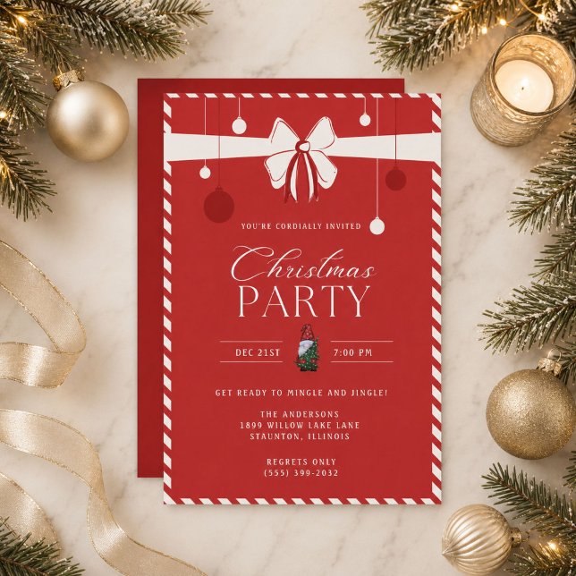 Roter Candy Cane Rand Weihnachtsfeier  Einladung (Red Candy Cane Border Christmas Party Invitation)