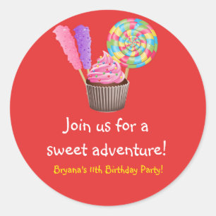 Roter Candyland Candy Cupcake Geburtstag Party Auf Runder Aufkleber
