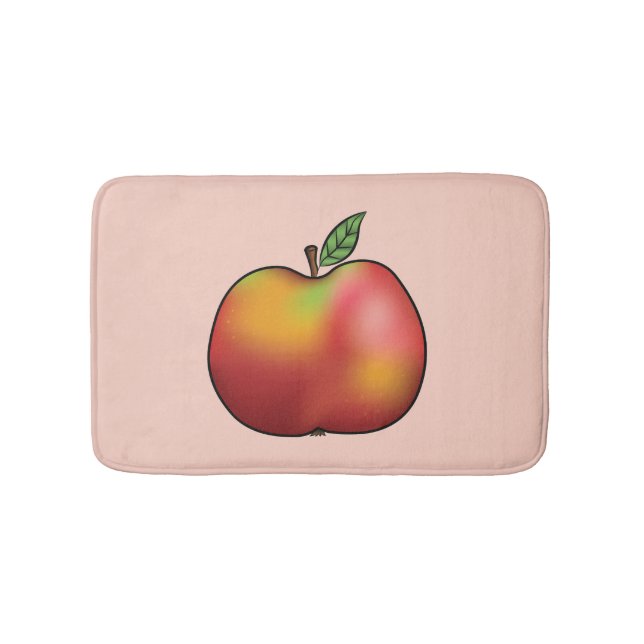 Roter Cartoon Apple auf Rosa Badematte (Vorderseite)