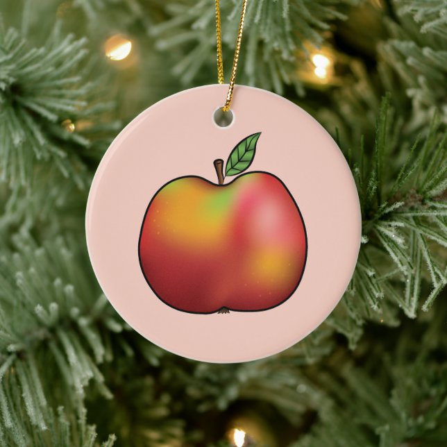 Roter Cartoon Apple auf Rosa Keramik Ornament (Baum)