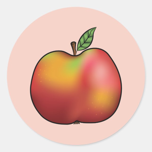 Roter Cartoon Apple auf Rosa Runder Aufkleber (Vorderseite)