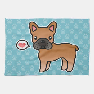 Roter Cartoon Französische Bulldogge Liebe Geschirrtuch
