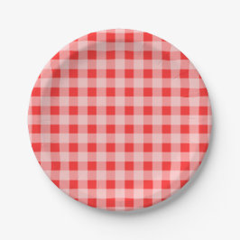 Roter checkered Ginghammuster-Papier-Teller Pappteller