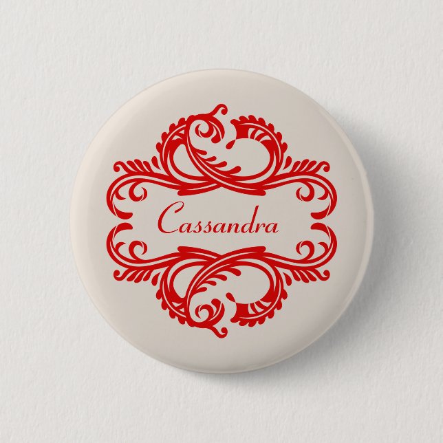 Roter Chic-Damask-Knopf Button (Vorderseite)