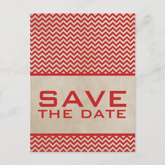 Roter Chic Zickzack Save the Date Postkarte (Vorderseite)