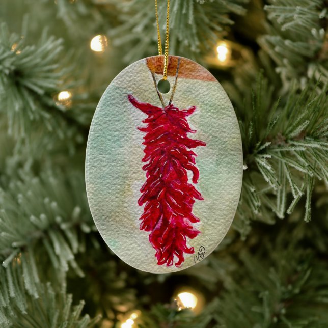 Roter Chile Wasserfarbe Ristra New Mexico Keramik Ornament (Baum)