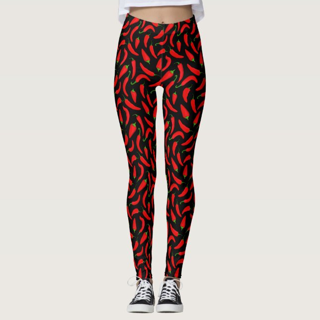 Roter Chili Paprikaschoten auf schwarz Leggings (Vorderseite)
