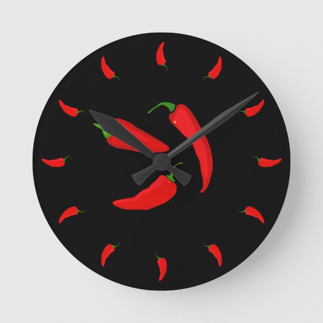 Roter Chili Paprikaschoten Spaß scharf Runde Wanduhr (Vorderseite)