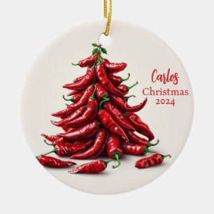 Roter Chili Paprikaschoten Weihnachtsbaum Keramik Ornament