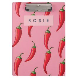 Roter Chili Pepper-Muster auf rosa Hintergrund Klemmbrett