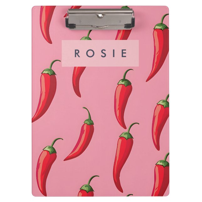 Roter Chili Pepper-Muster auf rosa Hintergrund Klemmbrett (Vorderseite)