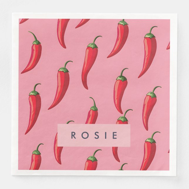 Roter Chili Pepper-Muster auf rosa Hintergrund Serviette (Vorderseite)