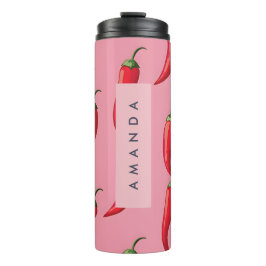 Roter Chili Pepper-Muster auf rosa Hintergrund Thermosbecher