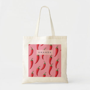 Roter Chili Pepper-Muster auf rosa Hintergrund Tragetasche
