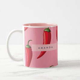 Roter Chili Pepper-Muster auf rosa Hintergrund Zweifarbige Tasse