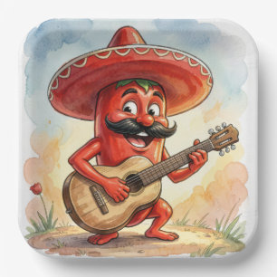 Roter Chili-Pfeffer-Gitarrist Pappteller