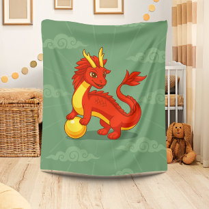 Roter chinesischer Drache auf Grün Fleecedecke