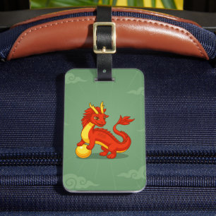 Roter chinesischer Drache auf Grün Gepäckanhänger