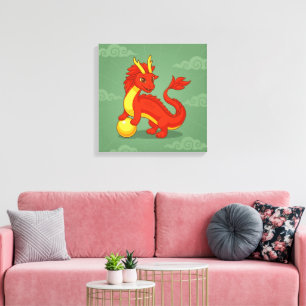 Roter chinesischer Drache auf Grün Leinwanddruck