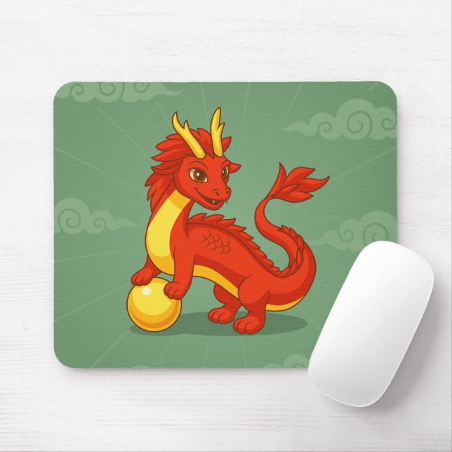 Roter chinesischer Drache auf Grün Mousepad (Mit Mouse)