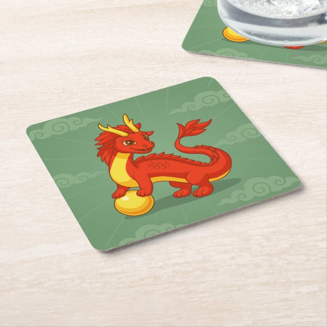 Roter chinesischer Drache auf Grün Rechteckiger Pappuntersetzer (angewinkelt)