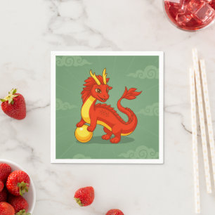 Roter chinesischer Drache auf Grün Serviette