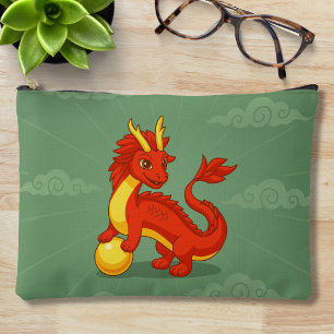 Roter chinesischer Drache auf Grün Zubehörtasche