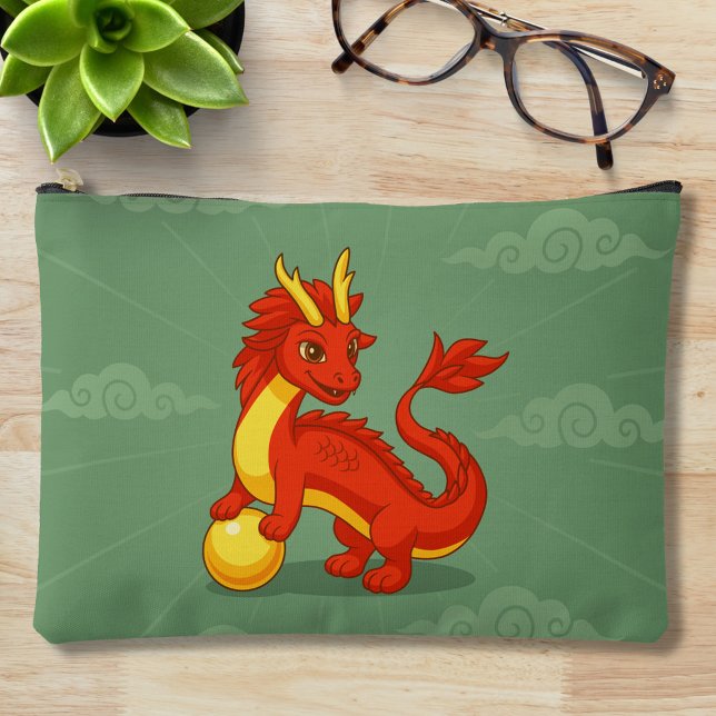 Roter chinesischer Drache auf Grün Zubehörtasche (Von Creator hochgeladen)