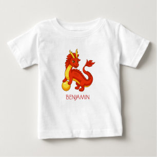 Roter chinesischer Drache mit individuellem Namen Baby T-shirt