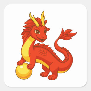 Roter chinesischer Drache Quadratischer Aufkleber